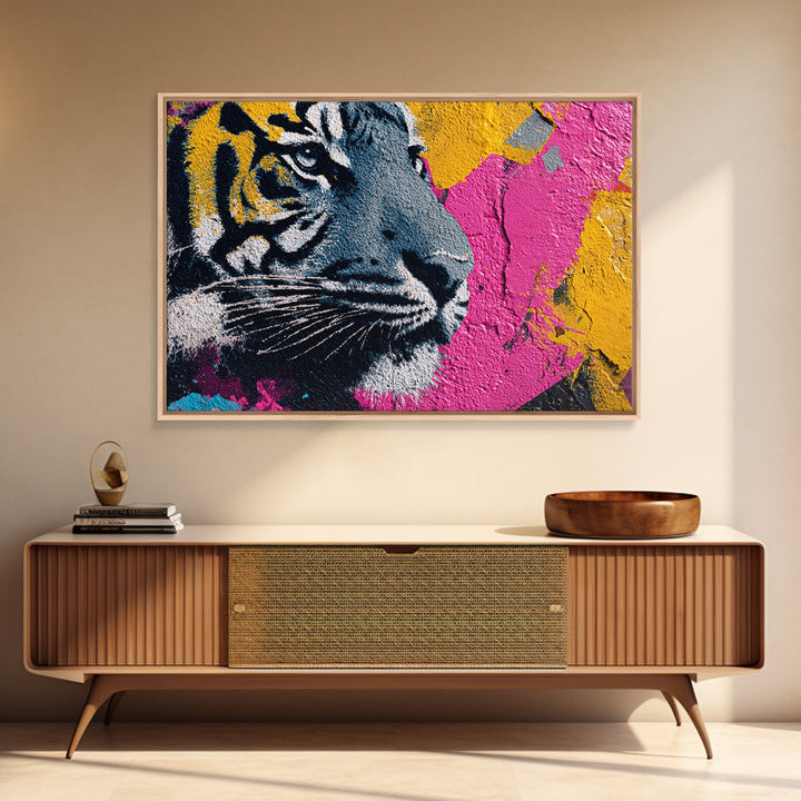 Urban Tiger Portrait Framed Canvas Print, Graffiti Art, Original Painting, Living Room Decor, Fine Art, Street, Unique Wall Art, GRF-3x2-7