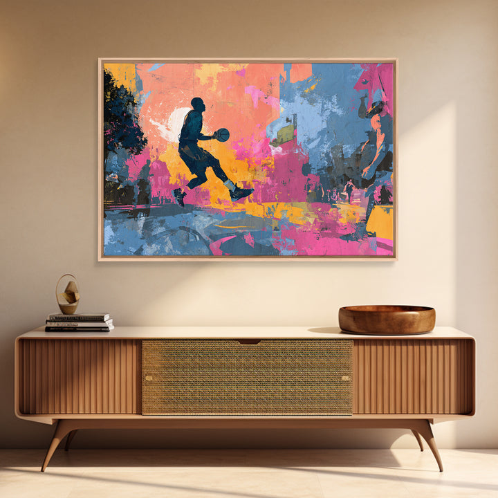Basketball Player in Street Mural Energy Canvas Print, Graffiti Art, Contemporary Art, Living Room Decor, Fine Art, Street, GRF-3x2-72