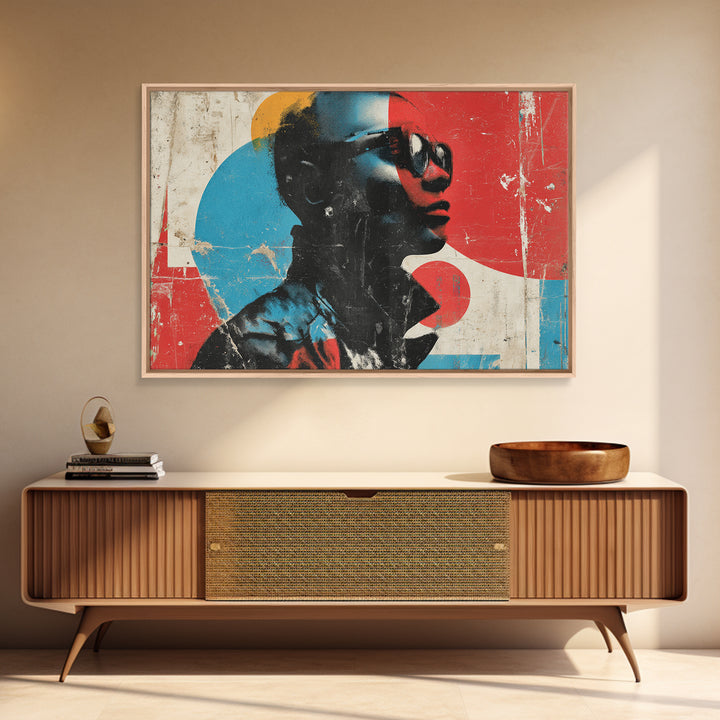 Masked Street Artist Silhouette Framed Canvas Print, Graffiti Art, Abstract Wall Art, Living Room Decor, Oil Painting, Street, GRF-3x2-74