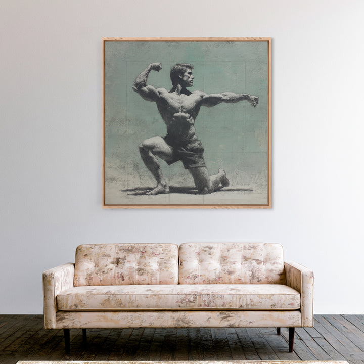Bodybuilder Pose Rendered Framed Canvas Print, Gym Art, Cool Posters, Gym Decor, Strength, Gallery Decor, Neutral Decor, GYM-1x1-52