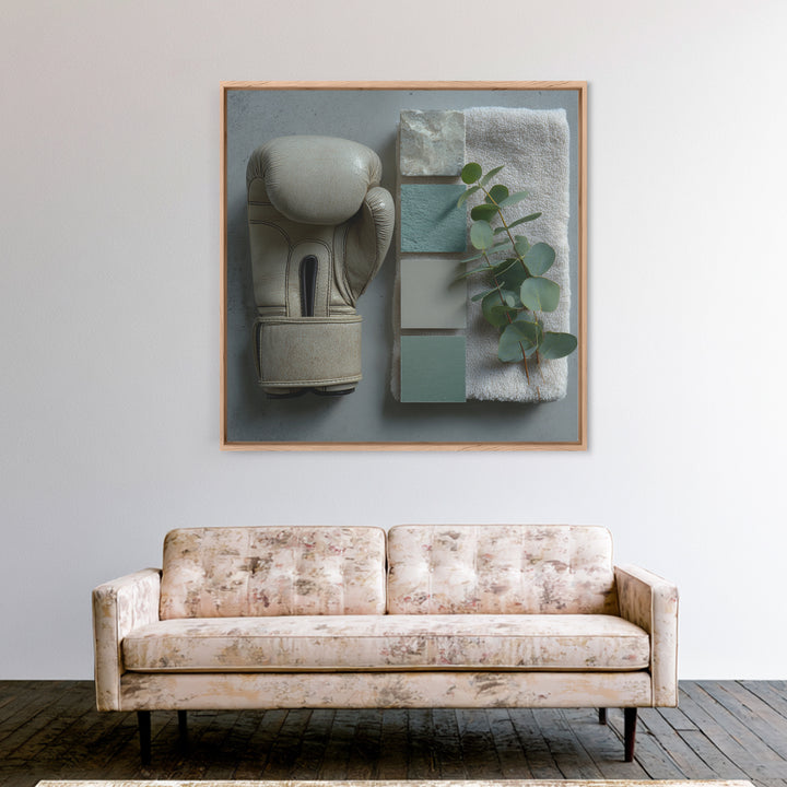 Boxing Glove and Towel Still Life Framed Canvas Print, Gym Art, Cool Posters, Gym Decor, Fine Art, Strength, Gallery Decor, GYM-1x1-64