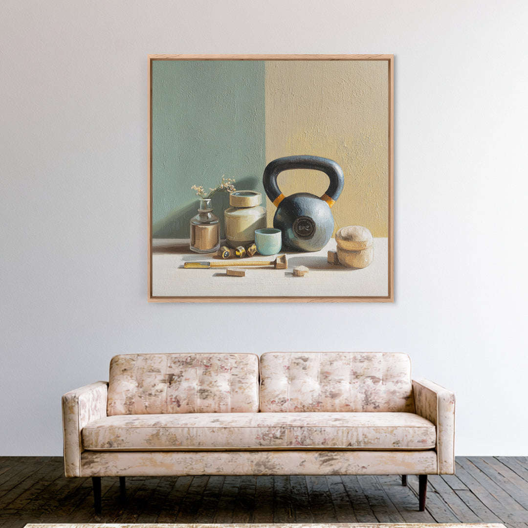 Kettlebell Still Life Canvas Print, Gym Art, Statement Artwork, Gym Decor, Fine Art, Strength, Canvas Wall Art, GYM-1x1-9