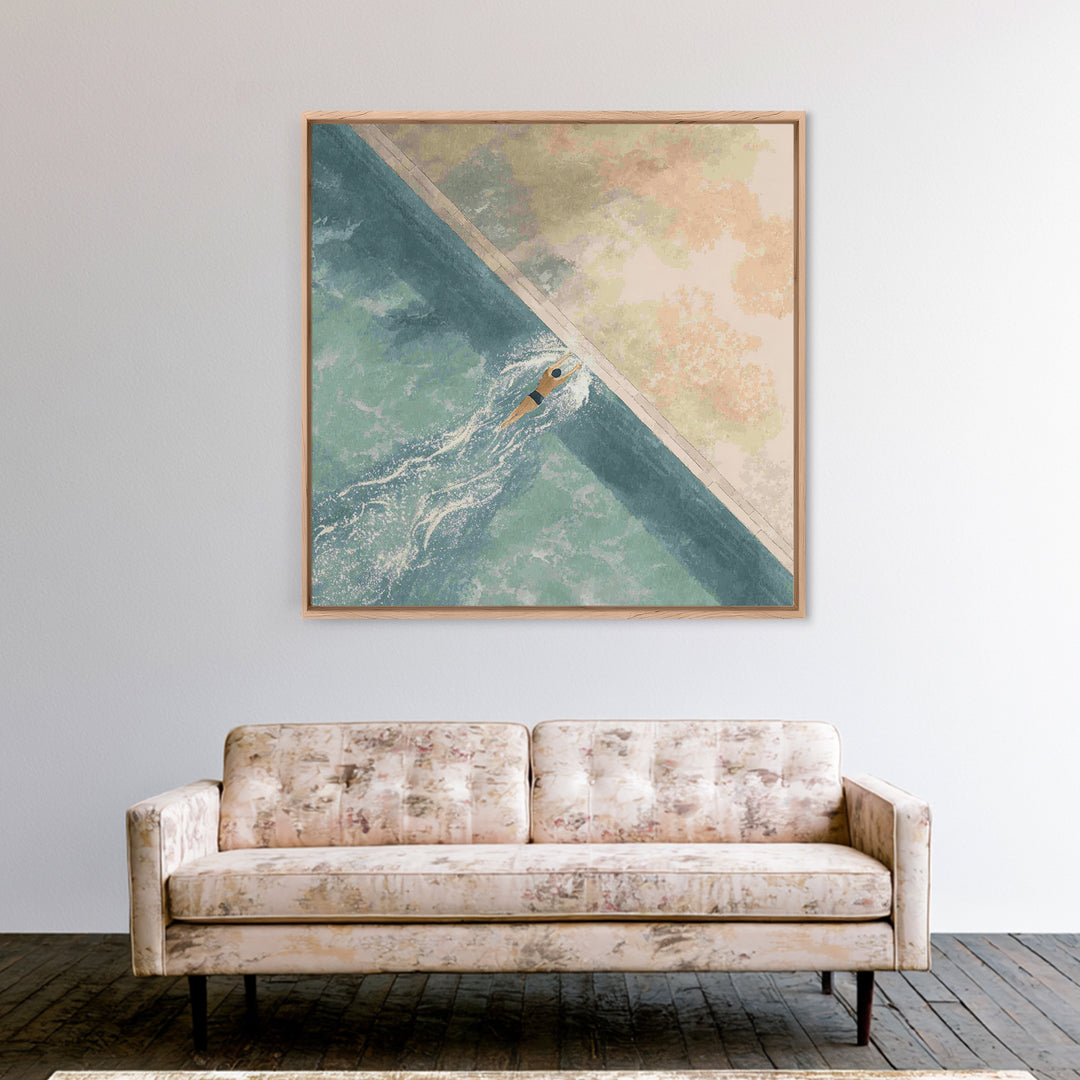 Swimmer Cutting Through Blue Water Canvas Print, Gym Art, Art Print, Gym Decor, Fine Art, Strength, Abstract Wall Art, GYM-1x1-91