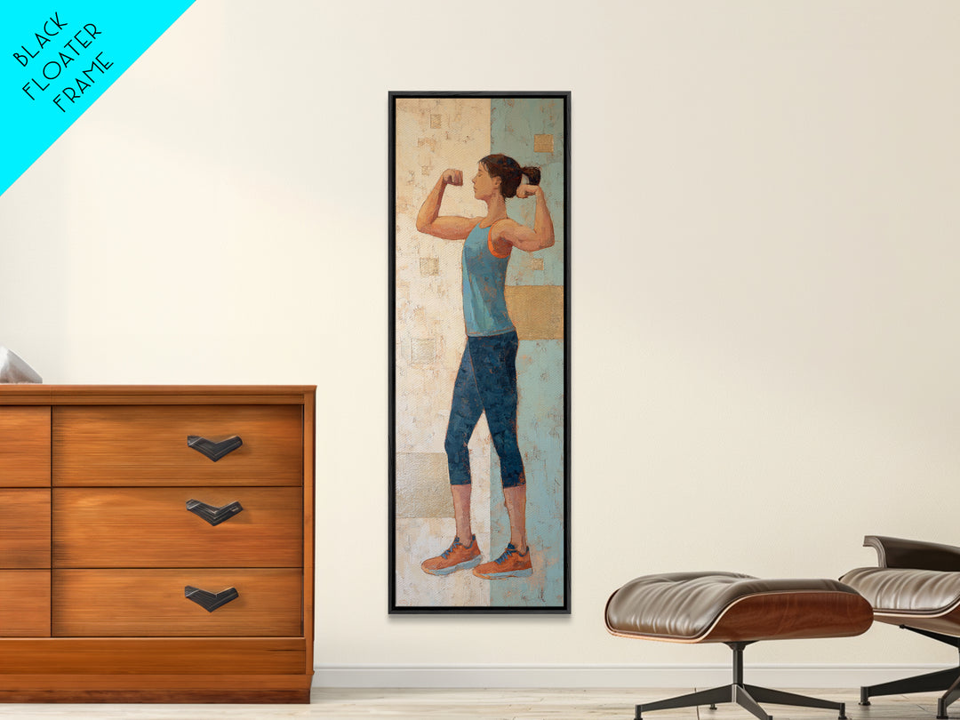Female Weightlifter with Triumphant Stance Framed Canvas Print, Gym Art, Man Cave Decor, Gym Decor, Fine Art, Strength, GYM-1x3-19