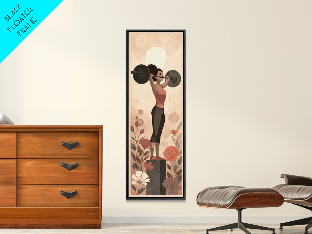 Female Weightlifter with Triumphant Stance Canvas Print, Gym Art, Home Gym Sign, Gym Decor, Watercolor Art, Strength, GYM-1x3-67