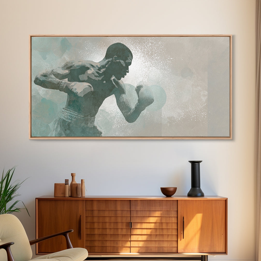 Powerful Boxer Silhouette Canvas Print, Gym Art, Living Room Decor, Gym Decor, Oil Painting, Strength, Sports Poster, GYM-2x1-21