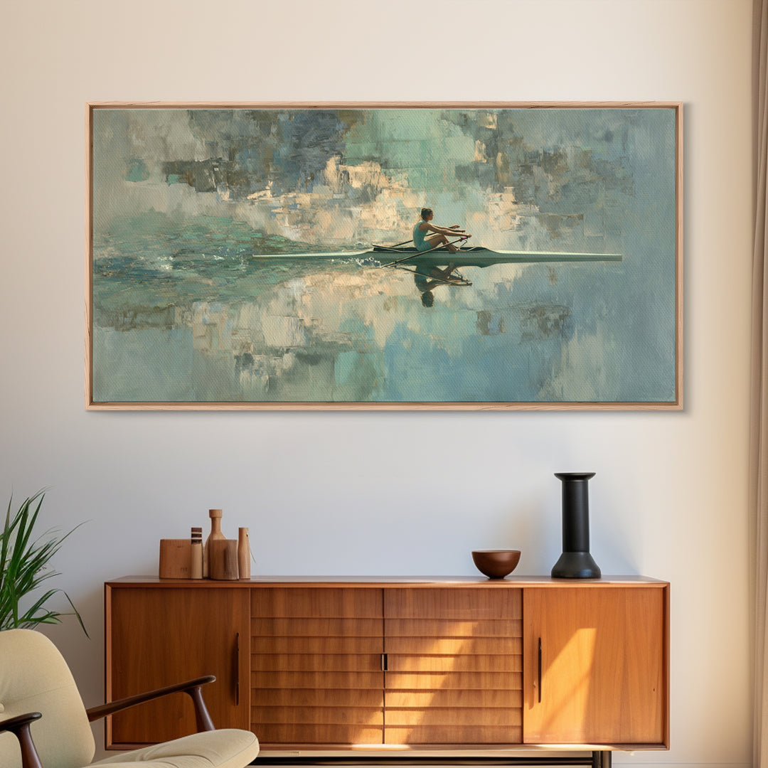 Rowing Athlete with Water Spray and Rhythm Framed Canvas Print, Gym Art, Print, Gym Decor, Fine Art, Strength, Wall Decoration, GYM-2x1-33