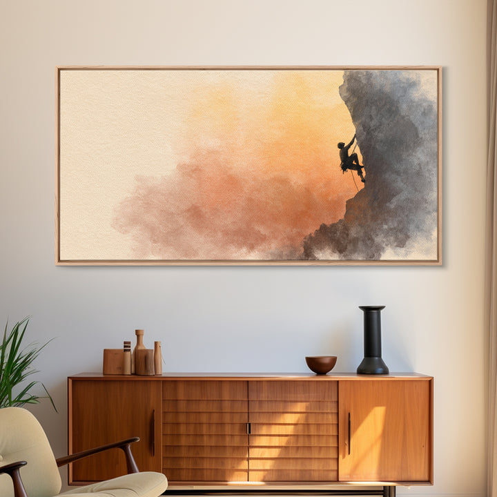 Rock Climber Reaching a Glowing Hold Canvas Print, Gym Art, Print, Gym Decor, Fine Art, Strength, Wall Decoration, Sports Decor, GYM-2x1-54