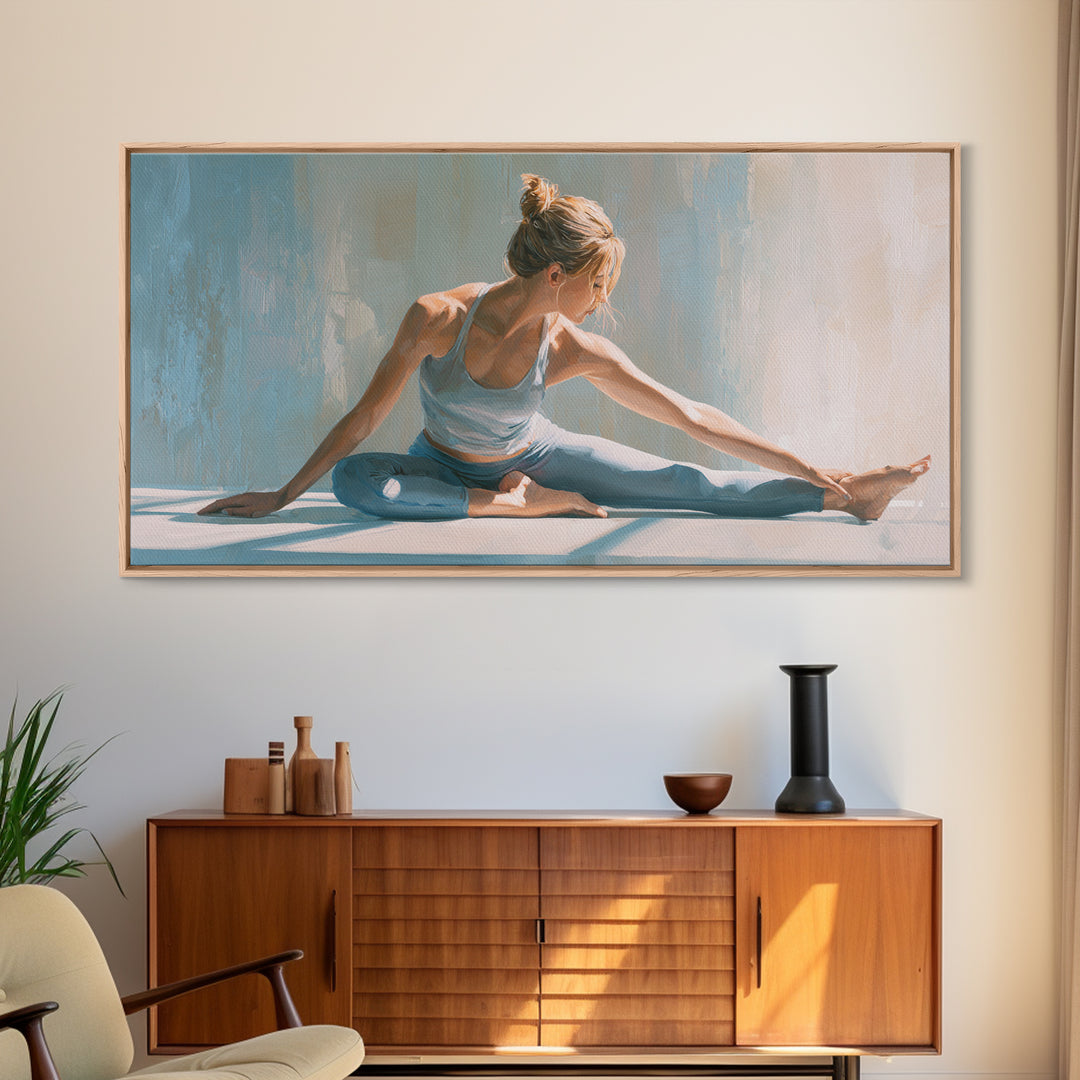 Fitness Woman Stretching Framed Canvas Print, Gym Art, Motivational Poster, Gym Decor, Fine Art, Strength, Motivational Art, GYM-2x1-65