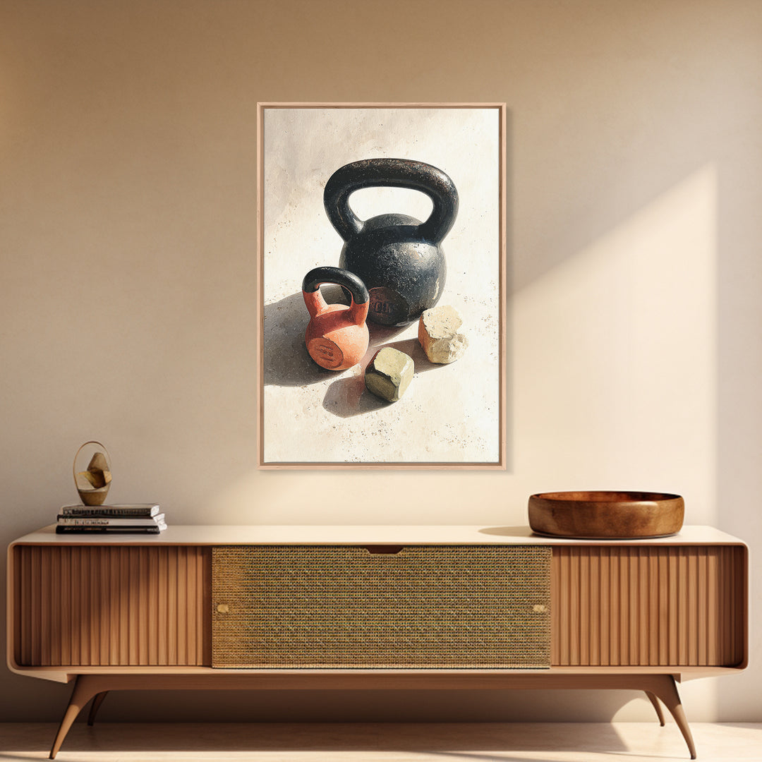 Kettlebell Still Life Framed Canvas Print, Gym Art, Motivational Poster, Gym Decor, Abstract Art, Strength, Motivational Art, GYM-2x3-17