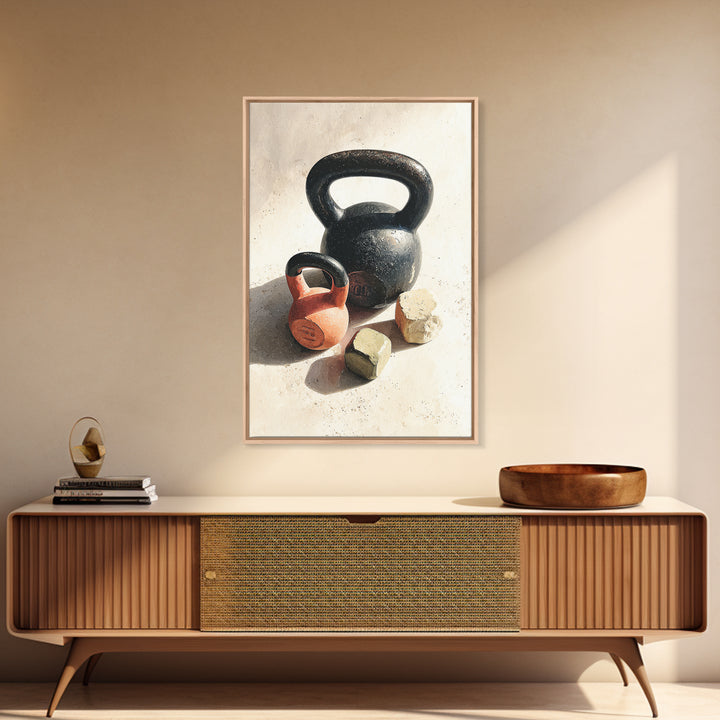 Kettlebell Still Life Framed Canvas Print, Gym Art, Motivational Poster, Gym Decor, Abstract Art, Strength, Motivational Art, GYM-2x3-17