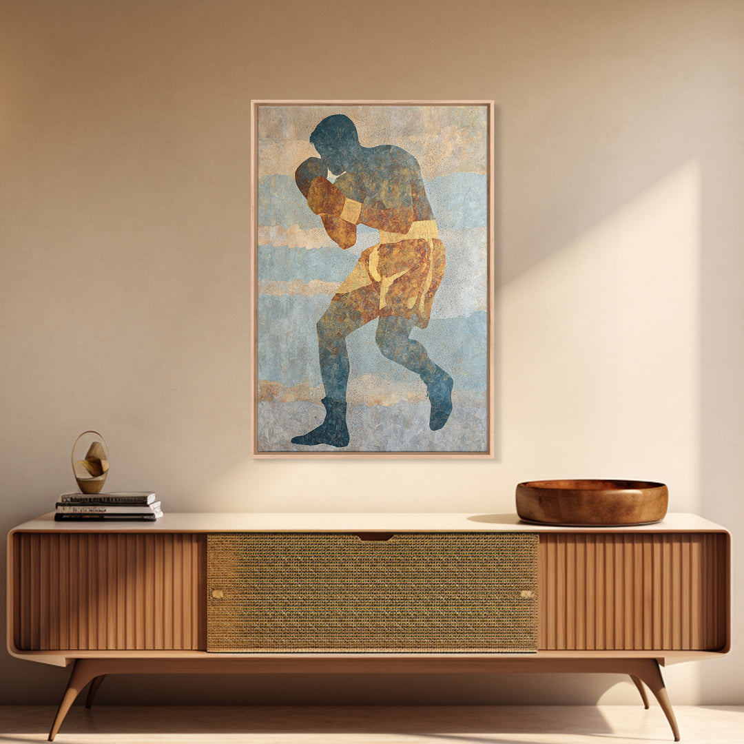 Powerful Boxer Silhouette Canvas Print, Gym Art, Modern Home Decor, Gym Decor, Oil Painting, Strength, Fine Art Print, GYM-2x3-57