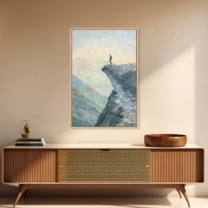 Runner on Mountain Ridge at Sunrise Framed Canvas Print, Gym Art, Sports Decor, Gym Decor, Oil Painting, Strength, GYM-2x3-68