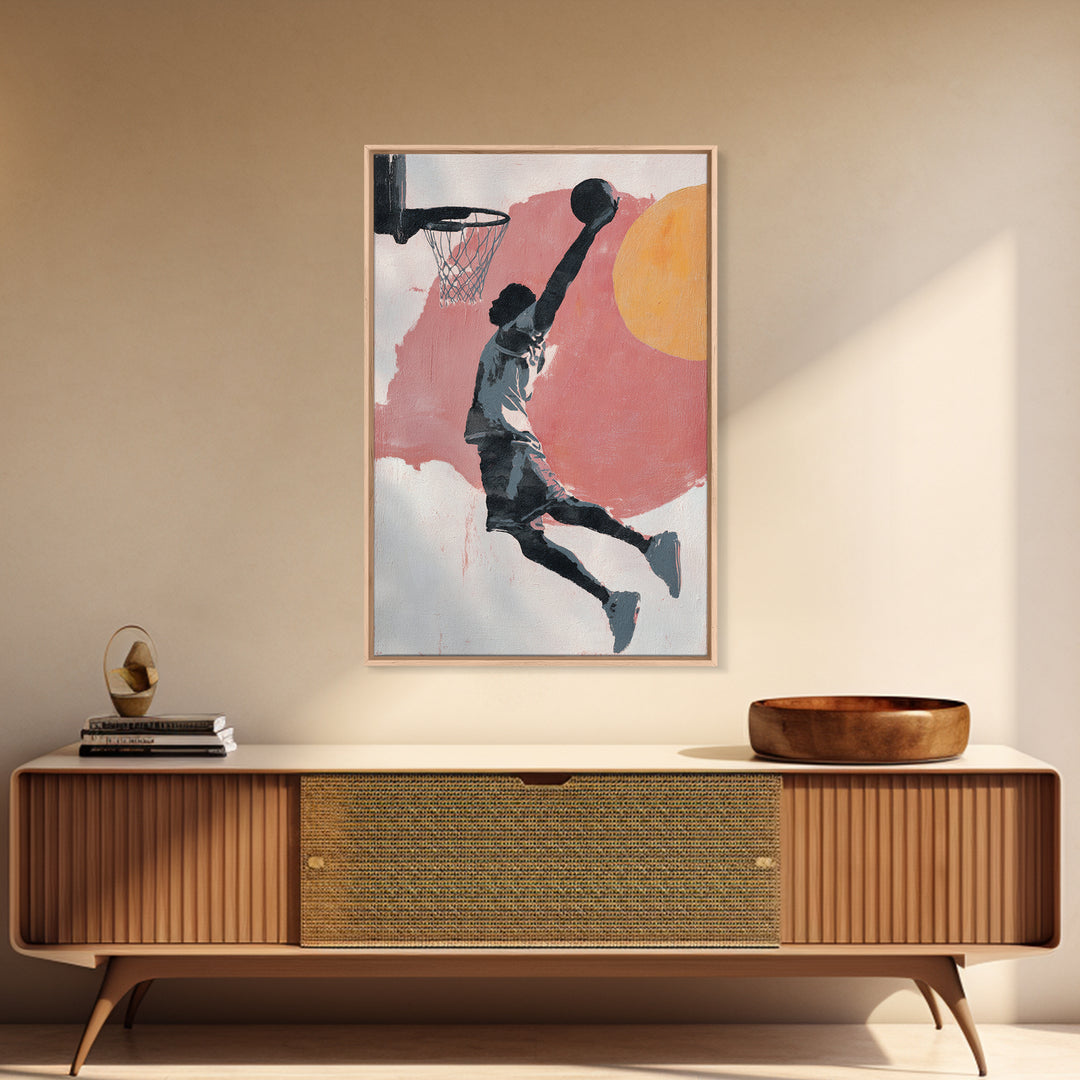 Basketball Player Dunking Through Bold Color Canvas Print, Gym Art, Motivational Poster, Gym Decor, Abstract Art, Strength, GYM-2x3-86