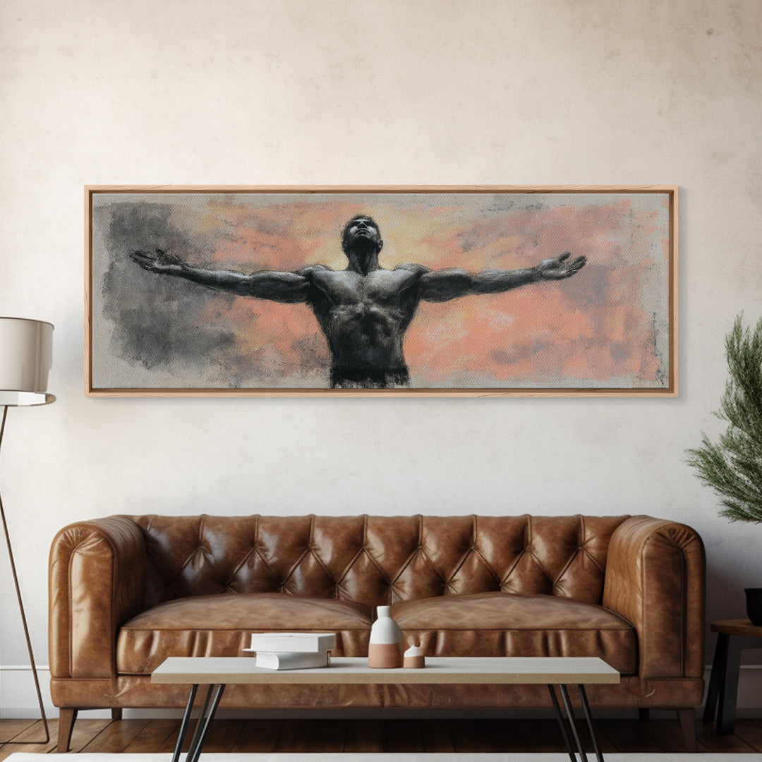 Bodybuilder Pose Rendered Canvas Print, Gym Art, Gym Wall Decor, Gym Decor, Fine Art, Strength, Room Decor, Textured Painting, GYM-3x1-20