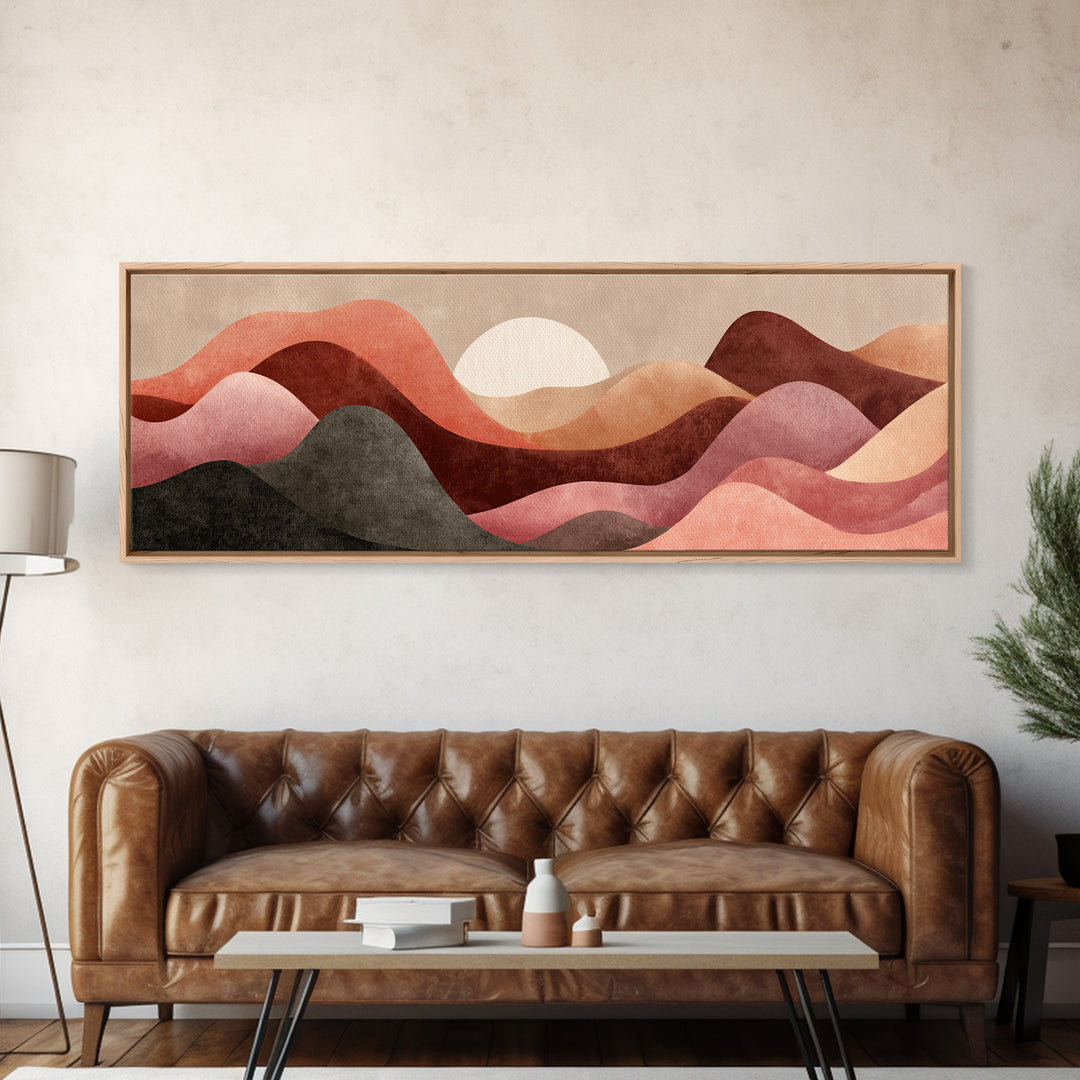 Minimal Heartbeat and Mountain Endurance Symbol Framed Canvas Print, Gym Art, Sports Decor, Gym Decor, Oil Painting, Strength, GYM-3x1-82