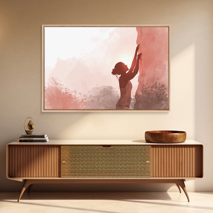 Rock Climber Reaching a Glowing Hold Framed Canvas Print, Gym Art, Man Cave Decor, Gym Decor, Strength, Home Gym Decor, GYM-3x2-14