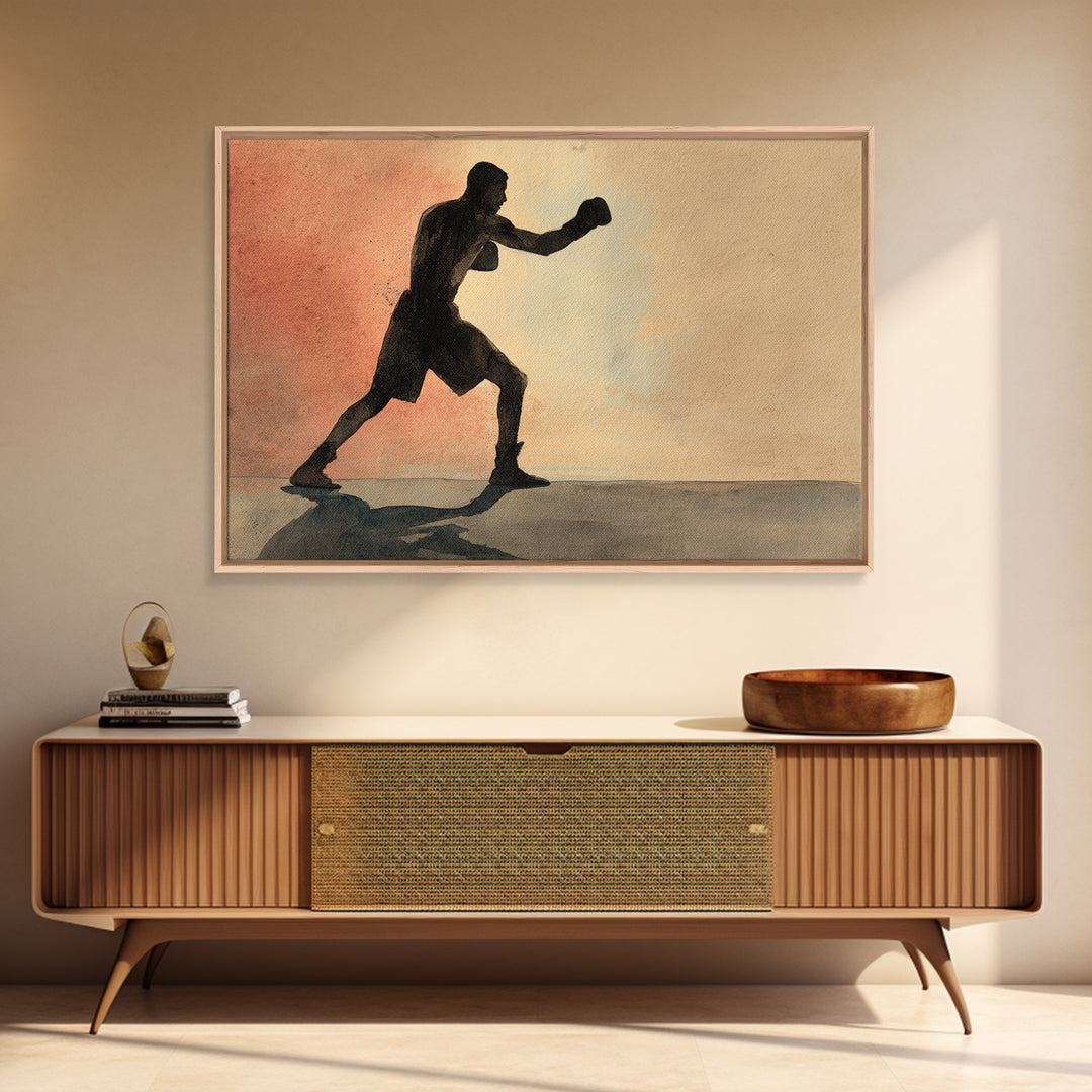Powerful Boxer Silhouette Framed Canvas Print, Gym Art, Gym Wall Decor, Gym Decor, Fine Art, Strength, Room Decor, GYM-3x2-5