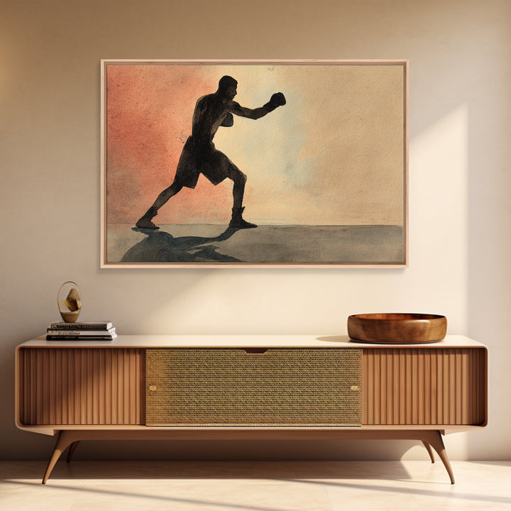 Powerful Boxer Silhouette Framed Canvas Print, Gym Art, Gym Wall Decor, Gym Decor, Fine Art, Strength, Room Decor, GYM-3x2-5