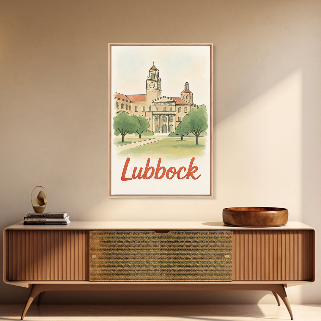 Lubbock Texas Travel Poster, Canvas Print, Watercolor City Skyline Art, Lubbock Art Print, Travel Poster Art, Home Office Decor, Wall Art