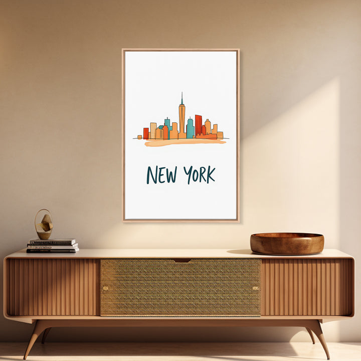 New York Travel Poster, Framed Canvas Print, Soft Sketch Travel Art, New York Art Print, Vintage Travel Print, City Travel Prints
