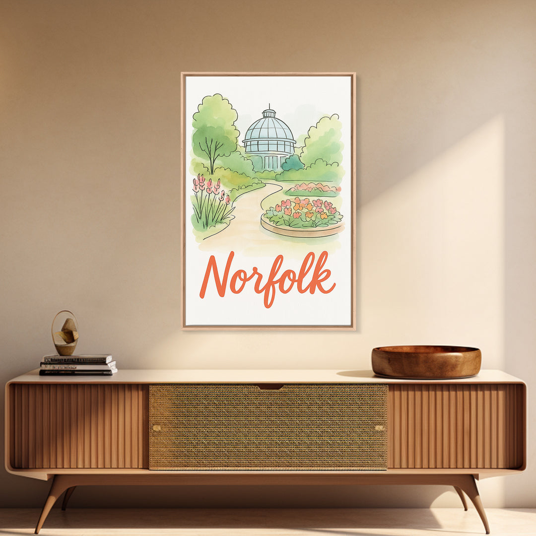 Norfolk Virginia Travel Poster, Canvas Print, Hand Drawn Watercolor Art, Norfolk City Art, Watercolor Cityscape, Wall Art, Art Print