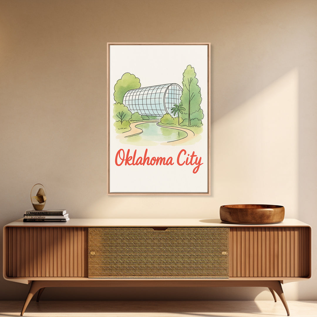 Oklahoma City Oklahoma Travel Poster, Canvas Print, Watercolor Downtown Skyline Art, Oklahoma City City Art, Mid Century Wall Art, Wall Art