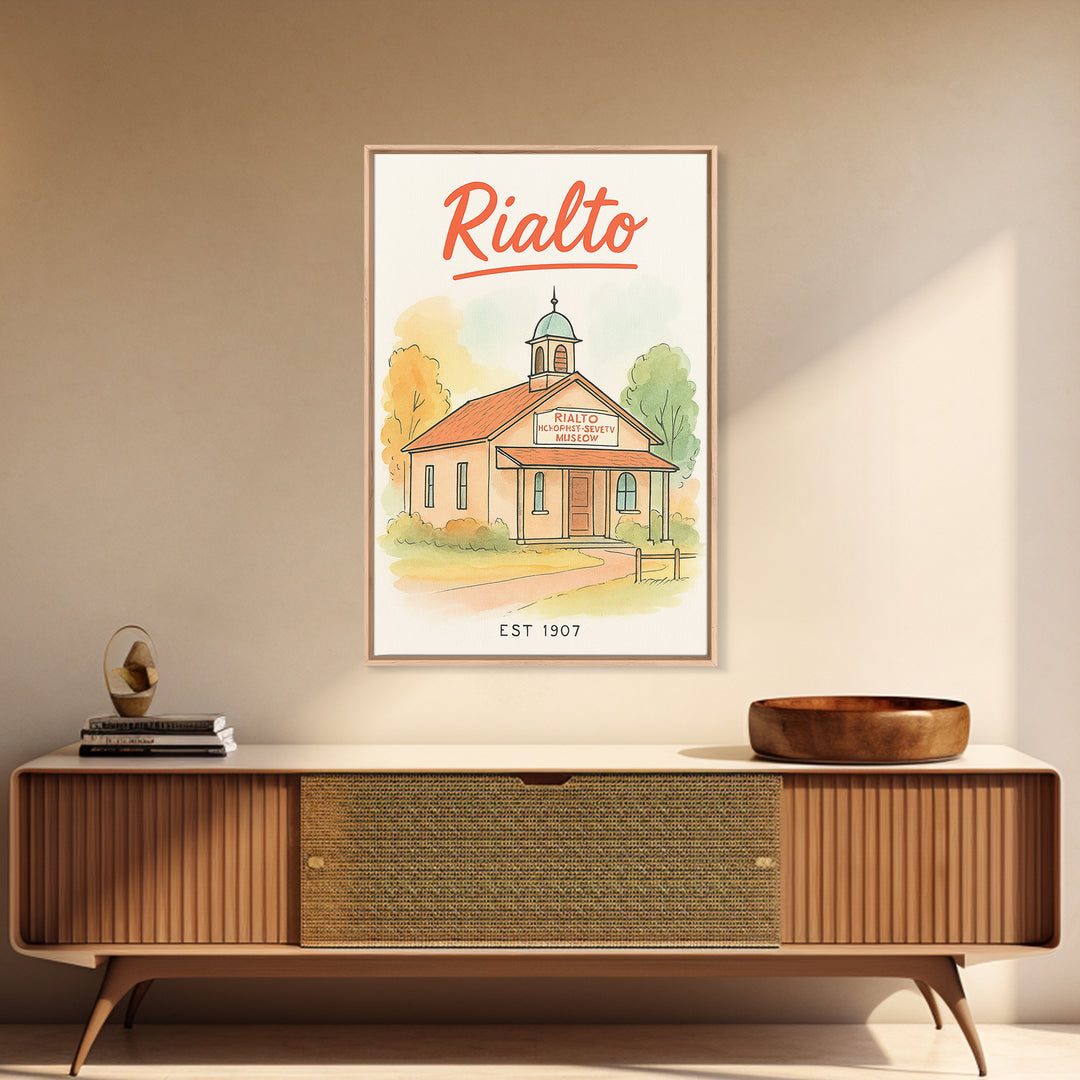 Rialto Travel Poster, Framed Canvas Print, Hand Drawn Watercolor Art, Rialto Wall Art, Travel Poster Art, Living Room Wall Art