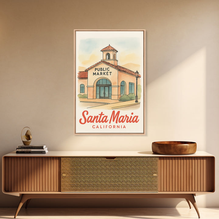 Santa Maria Travel Poster, Framed Canvas Print, Watercolor Skyline Art, Santa Maria City Art, Travel Art Print, Gift For Travelers