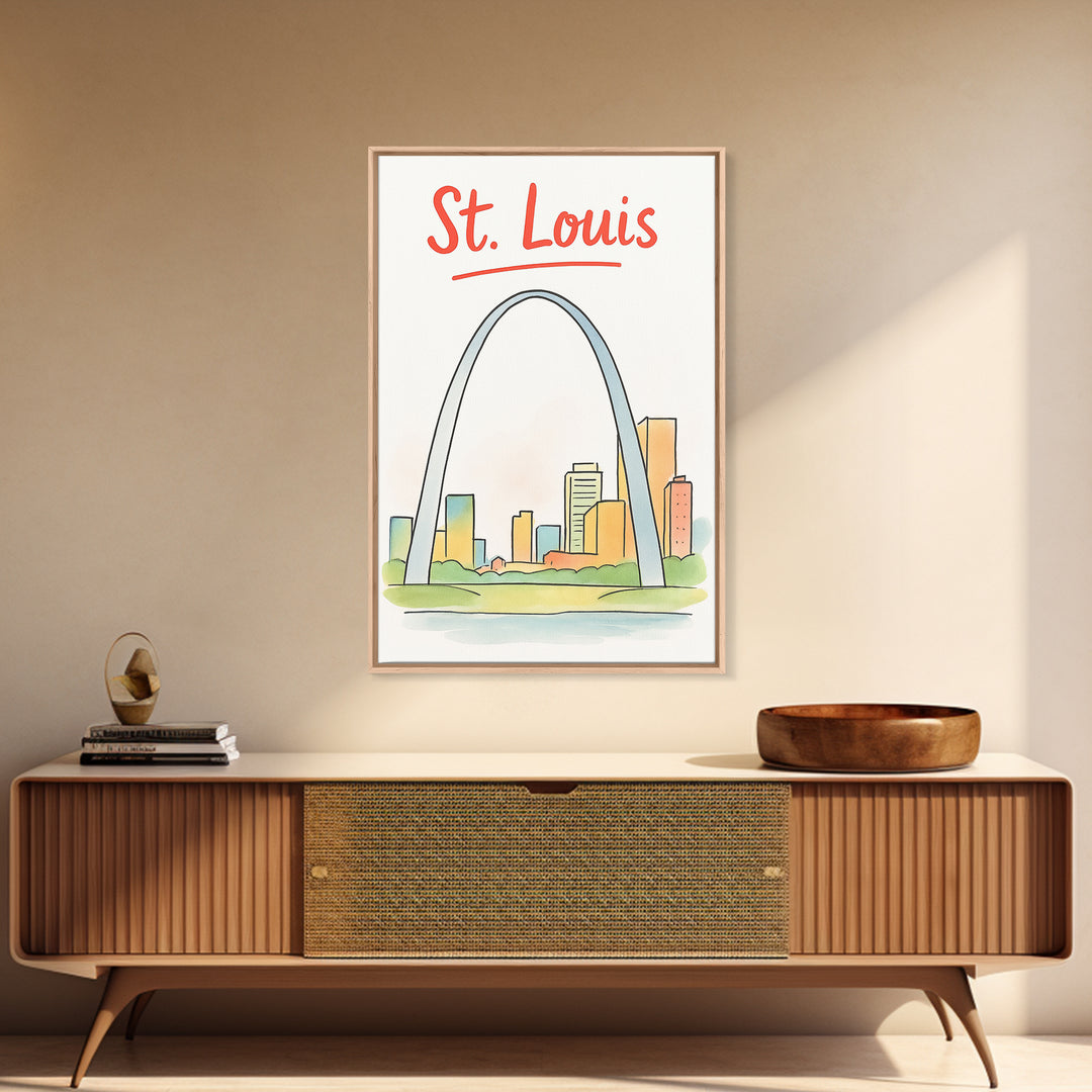 St Louis Travel Poster, Canvas Print, Hand Drawn Watercolor Art, St Louis Travel Art, Gift For Travelers, Retro Travel Print, Design 2