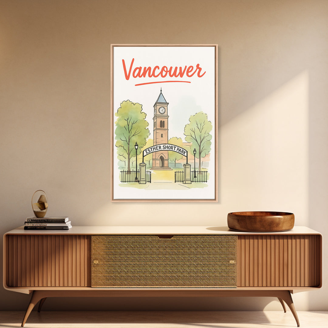 Vancouver Travel Poster, Framed Canvas Print, Watercolor Skyline Art, Vancouver Art Print, City Travel Prints, Eclectic Wall Decor