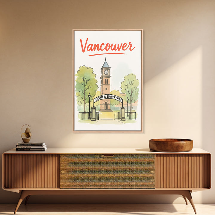 Vancouver Travel Poster, Framed Canvas Print, Watercolor Skyline Art, Vancouver Art Print, City Travel Prints, Eclectic Wall Decor