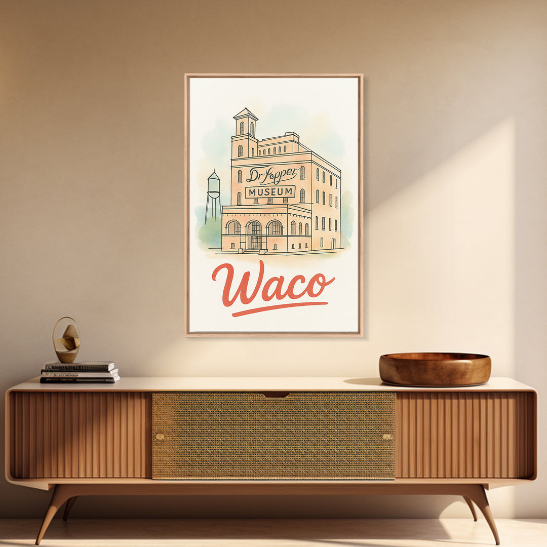 Waco Texas Travel Poster, Canvas Print, Watercolor Skyline Art Art, Waco Travel Art, Retro Travel Print, City Art Print, Travel Art Print
