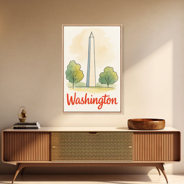Washington Travel Poster, Canvas Print, Watercolor City Skyline Art, Washington Art Print, Modern Wall Decor, City Art Print, City Poster