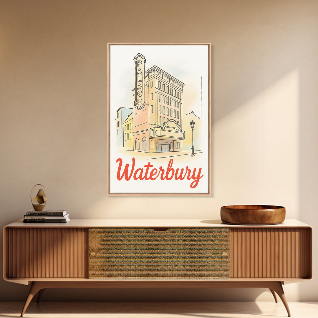 Waterbury Travel Poster, Canvas Print, Illustrated City Wall Art, Waterbury Art Print, City Travel Prints, Vintage City Art, Poster Art