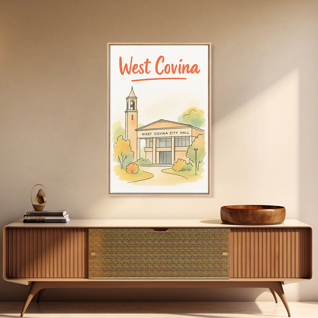 West Covina California Travel Poster, Canvas Print, Illustrated City Wall Art, West Covina Travel Art, Travel Art Print, Travel Poster Set