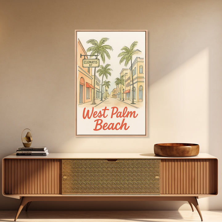 West Palm Beach Florida Travel Poster, Canvas Print, Soft Sketch Travel Art, West Palm Beach Poster Print, Poster Art, Travel Poster Set