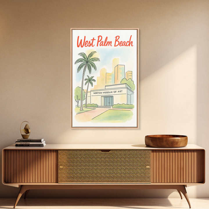 West Palm Beach Travel Poster, Framed Canvas Print, Hand Drawn Watercolor Art, West Palm Beach Wall Art, Travel Wall Decor, Fine Art Print