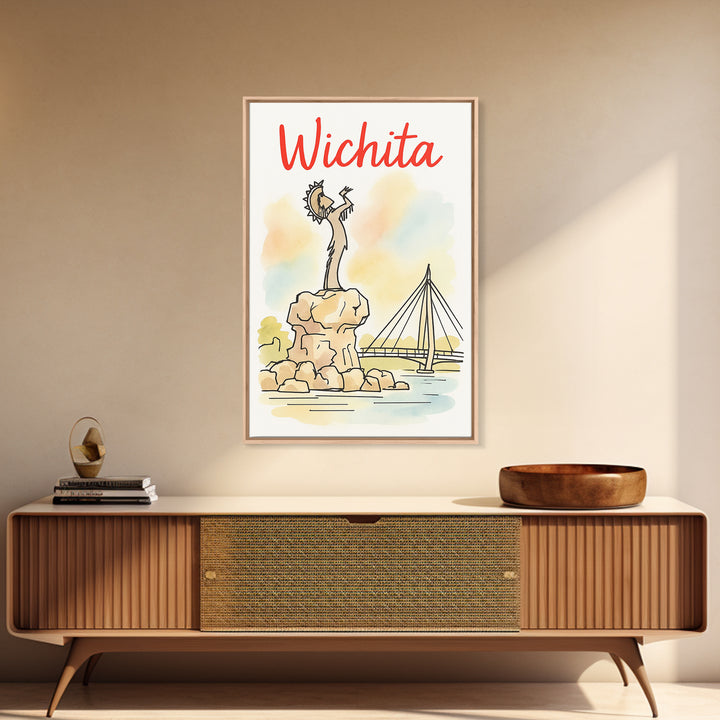 Wichita Travel Poster, Framed Canvas Print, Illustrated City Wall Art, Wichita Art Print, Mid Century Wall Art, Travel Wall Art