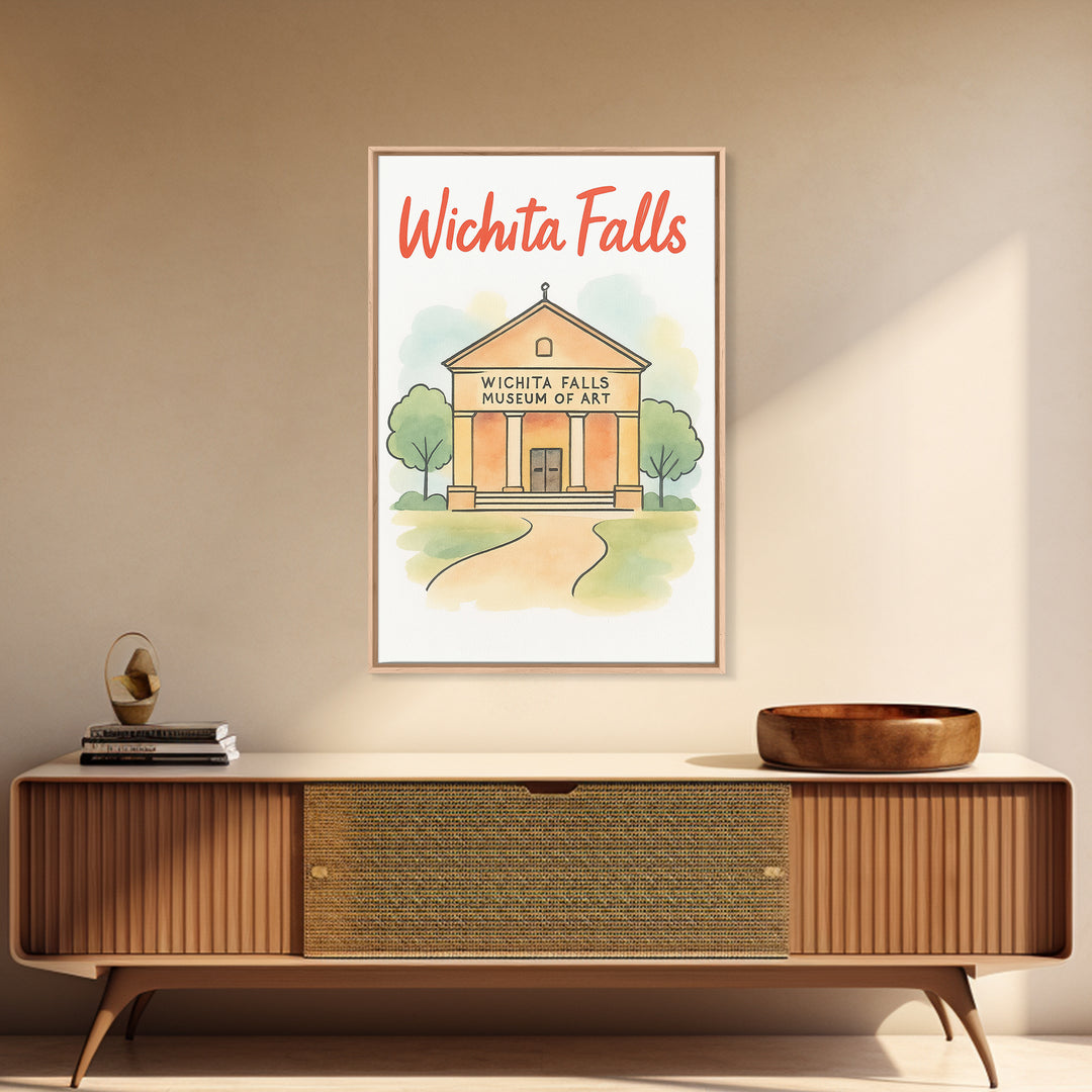 Wichita Falls Texas Travel Poster, Canvas Print, Soft Sketch Travel Art, Wichita Falls Poster Print, Travel Wall Art, Home Office Decor