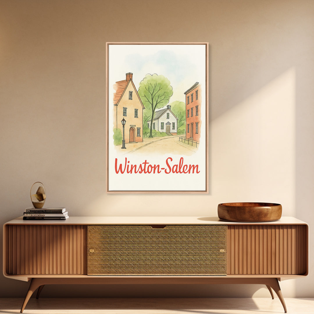 Winston Salem North Carolina Travel Poster, Canvas Print, Illustrated City Wall Art, Winston Salem Wall Art, City Poster, Wanderlust Decor