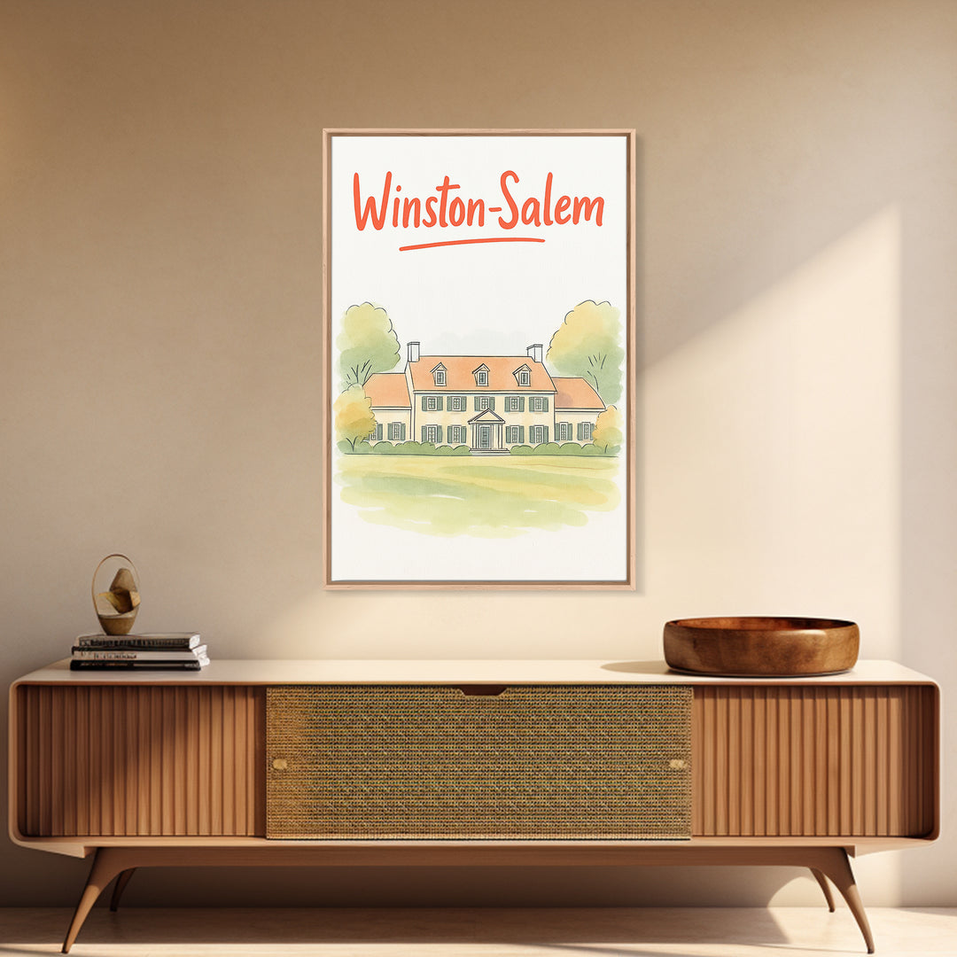 Winston Salem Travel Poster, Canvas Print, Illustrated City Wall Art, Winston Salem Art Print, Mid Century Wall Art, Vintage Travel Art