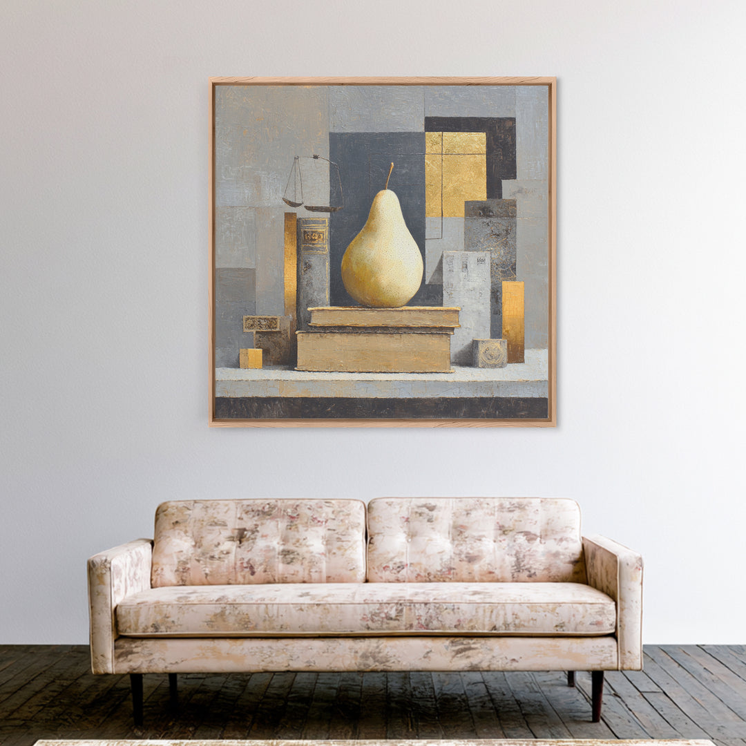 Elegant Pear Still Life on Linen Framed Canvas Print, Hotel Art, Neutral Decor, Hotel Decor, Fine Art, Boutique, Home Decor, HOT-1x1-21