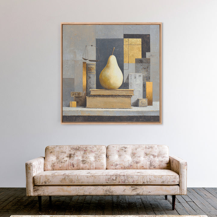 Elegant Pear Still Life on Linen Framed Canvas Print, Hotel Art, Neutral Decor, Hotel Decor, Fine Art, Boutique, Home Decor, HOT-1x1-21