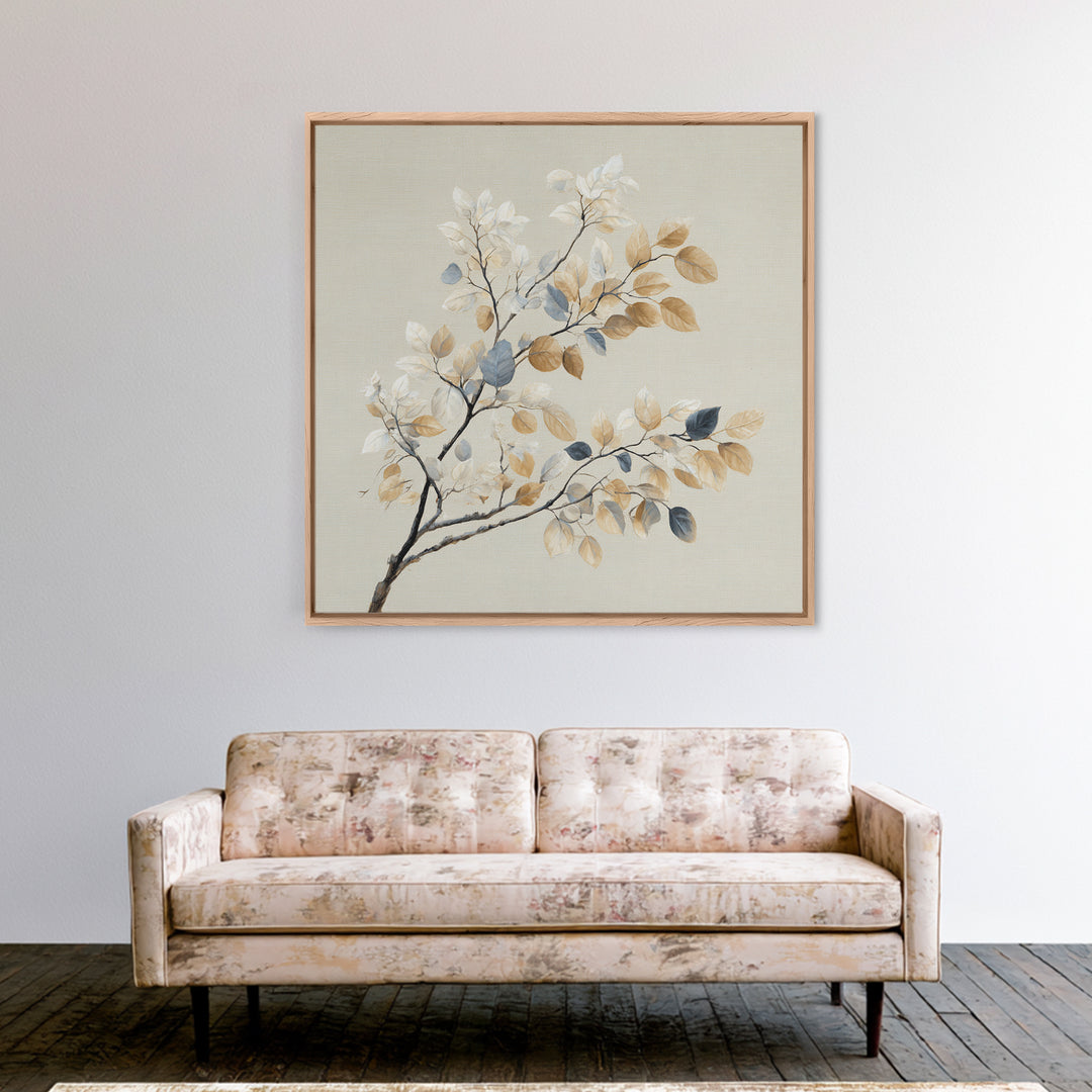 Elegant Botanical Branch on Ivory Ground Framed Canvas Print, Hotel Art, Textured Painting, Hotel Decor, Fine Art, Boutique, HOT-1x1-29