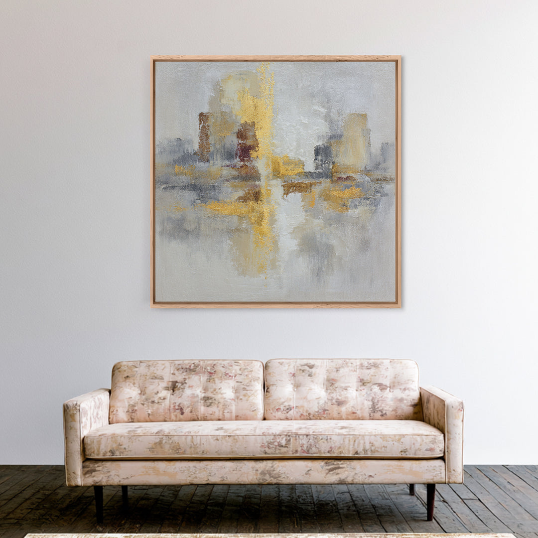 Gold Accented Abstract for Upscale Lobby Framed Canvas Print, Hotel Art, Boho Decor, Hotel Decor, Fine Art, Boutique, HOT-1x1-37