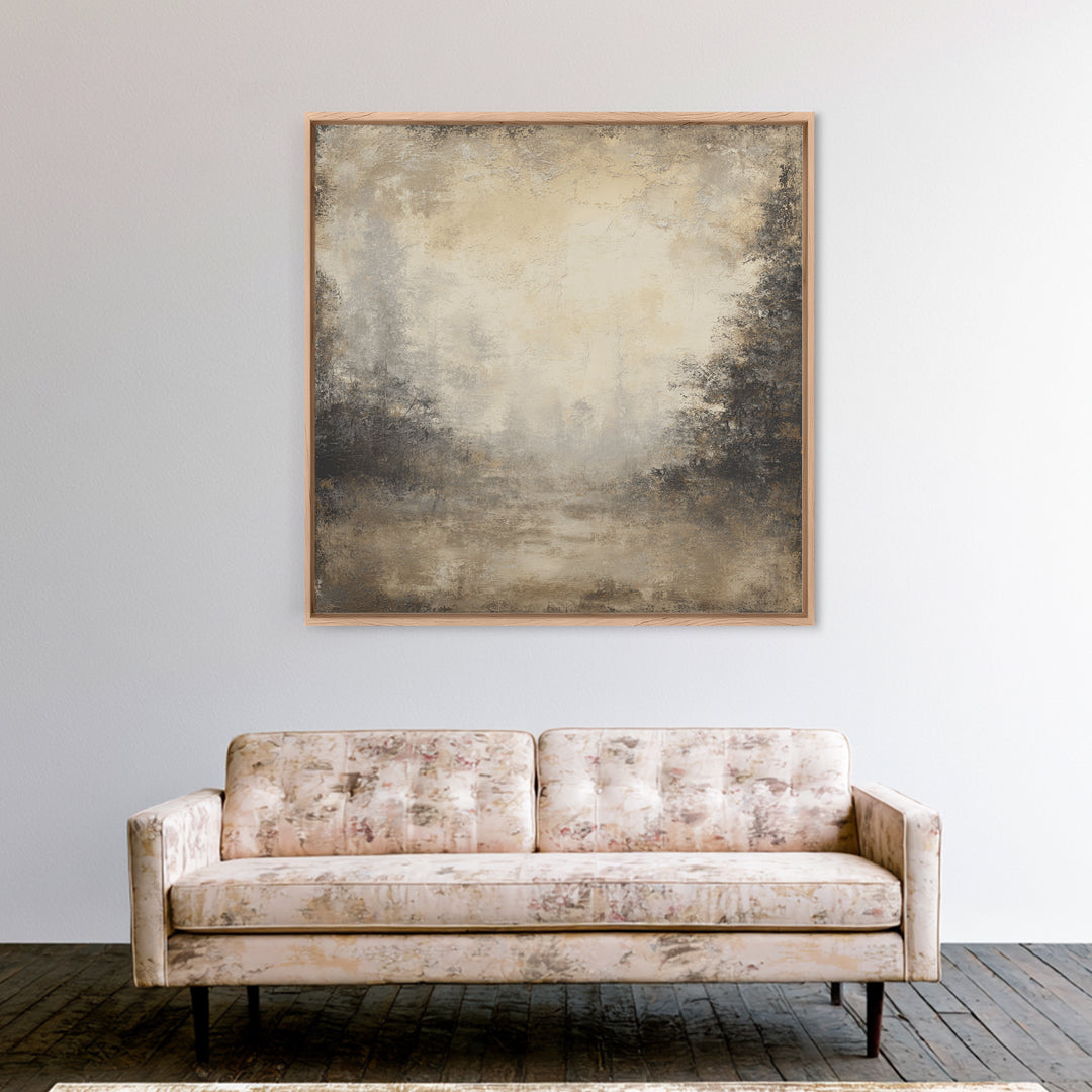 Misty Forest with Refined Calm Atmosphere Framed Canvas Print, Hotel Art, Gallery Decor, Hotel Decor, Fine Art, Boutique, HOT-1x1-38