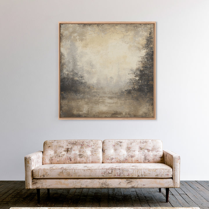 Misty Forest with Refined Calm Atmosphere Framed Canvas Print, Hotel Art, Gallery Decor, Hotel Decor, Fine Art, Boutique, HOT-1x1-38