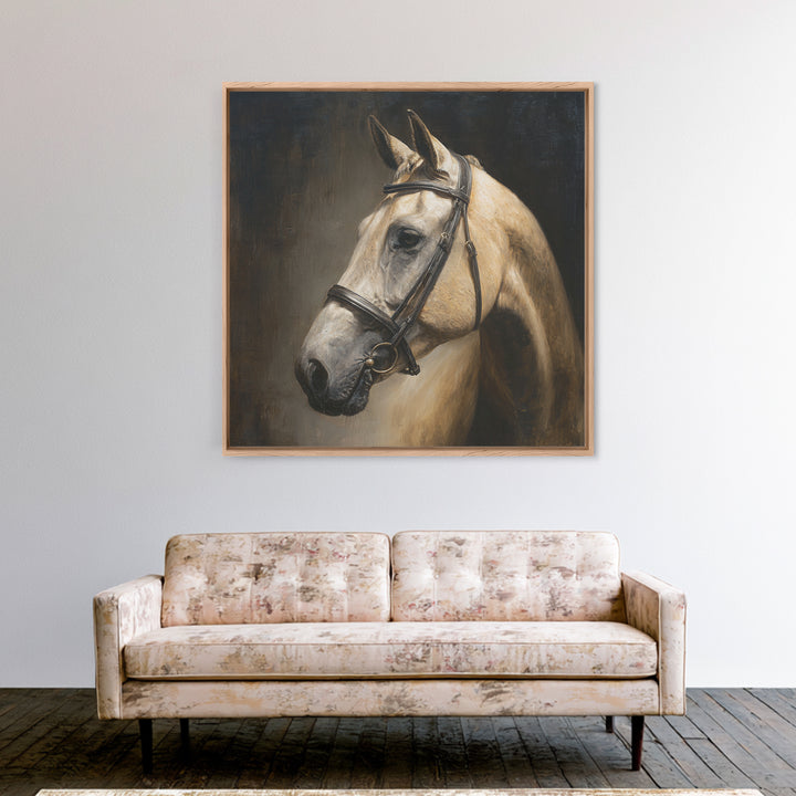 Neutral Horse Portrait Framed Canvas Print, Hotel Art, Room Decor, Hotel Decor, Oil Painting, Boutique, Art Print, Hazbin Hotel, HOT-1x1-40
