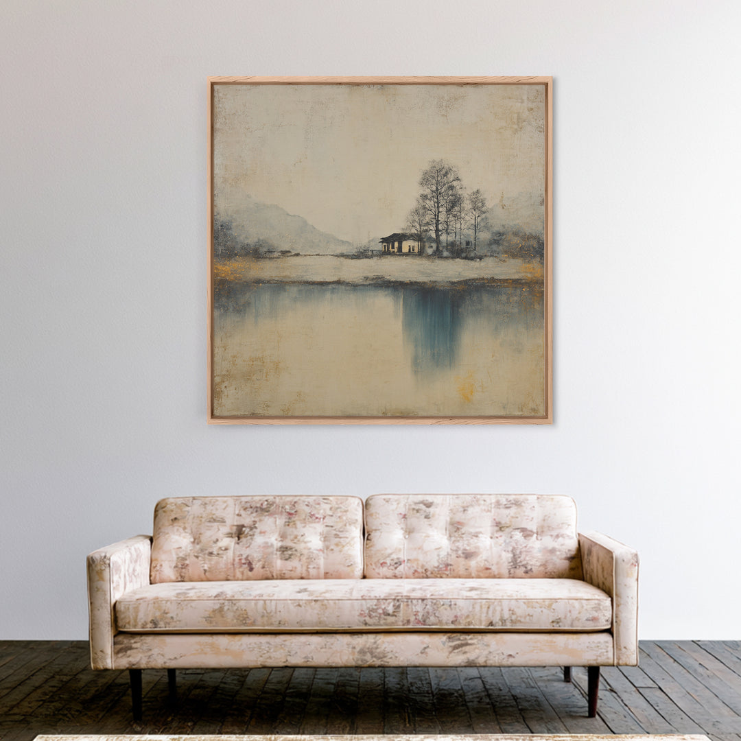 Japanese Ink Landscape Framed Canvas Print, Hotel Art, Beach Prints, Hotel Decor, Fine Art, Boutique, Room Decor, HOT-1x1-42